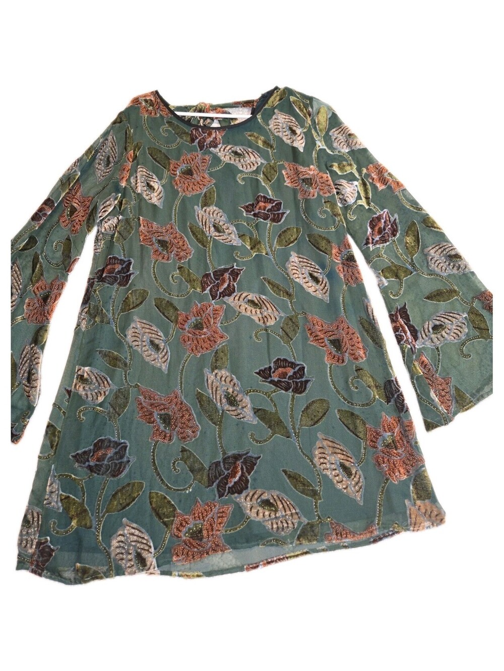 band of gypsies dress small Lined Mini Floral Burnout Emerald Boho Whimsy Fairy